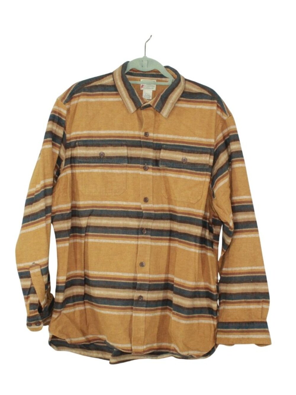 LL Bean Men's Chamois Shirt Traditional Fit Stripe Tan Button Down Cotton XL